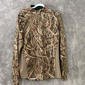Mossy Oak Blades 1/4 Zip Shirt Men's L Tan Camo Performance Pullover